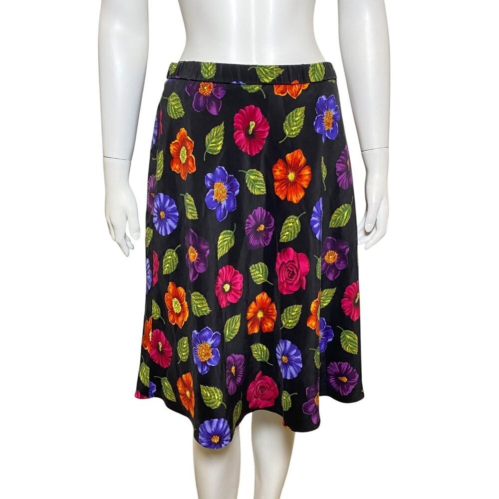 Vintage Liz Claiborne Floral Silk Skirt Womens Size 10 Flowy A Line Y2K
